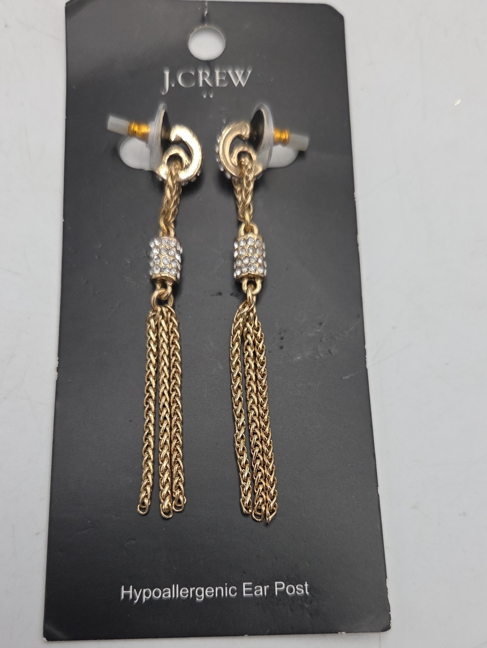 J. Crew Gold Chain Tassel Earrings with Crystal Rondelle